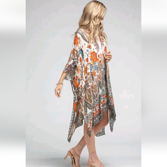 Macchia Di Ruggine Alabaster Dobby Jacquard Viscose Kimono OSFM Boho Indie - Picture 6 of 14